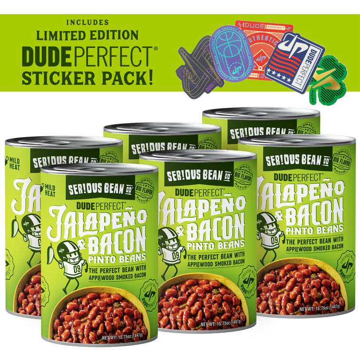 *WITH LIMITED EDITION STICKER PACK* Dude Perfect Jalapeño & Bacon Beans 6 pack